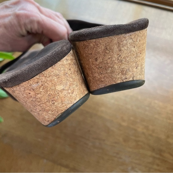 Ugg Platform Wedge Cork Slide Sandals Chocolate Brown Suede Leather - Basil - Picture 5 of 9
